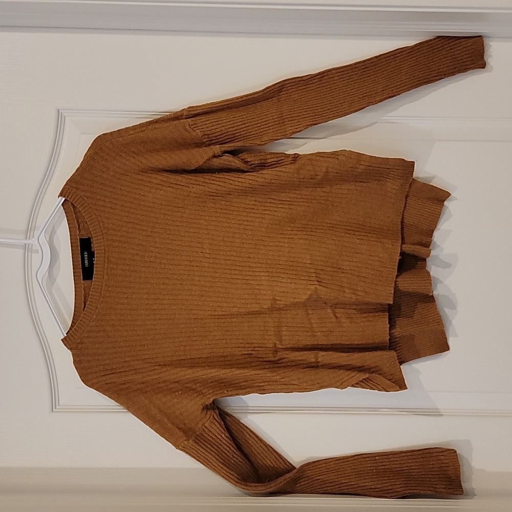 Forever 21 Tan Ribbed Crew Neck Sweater